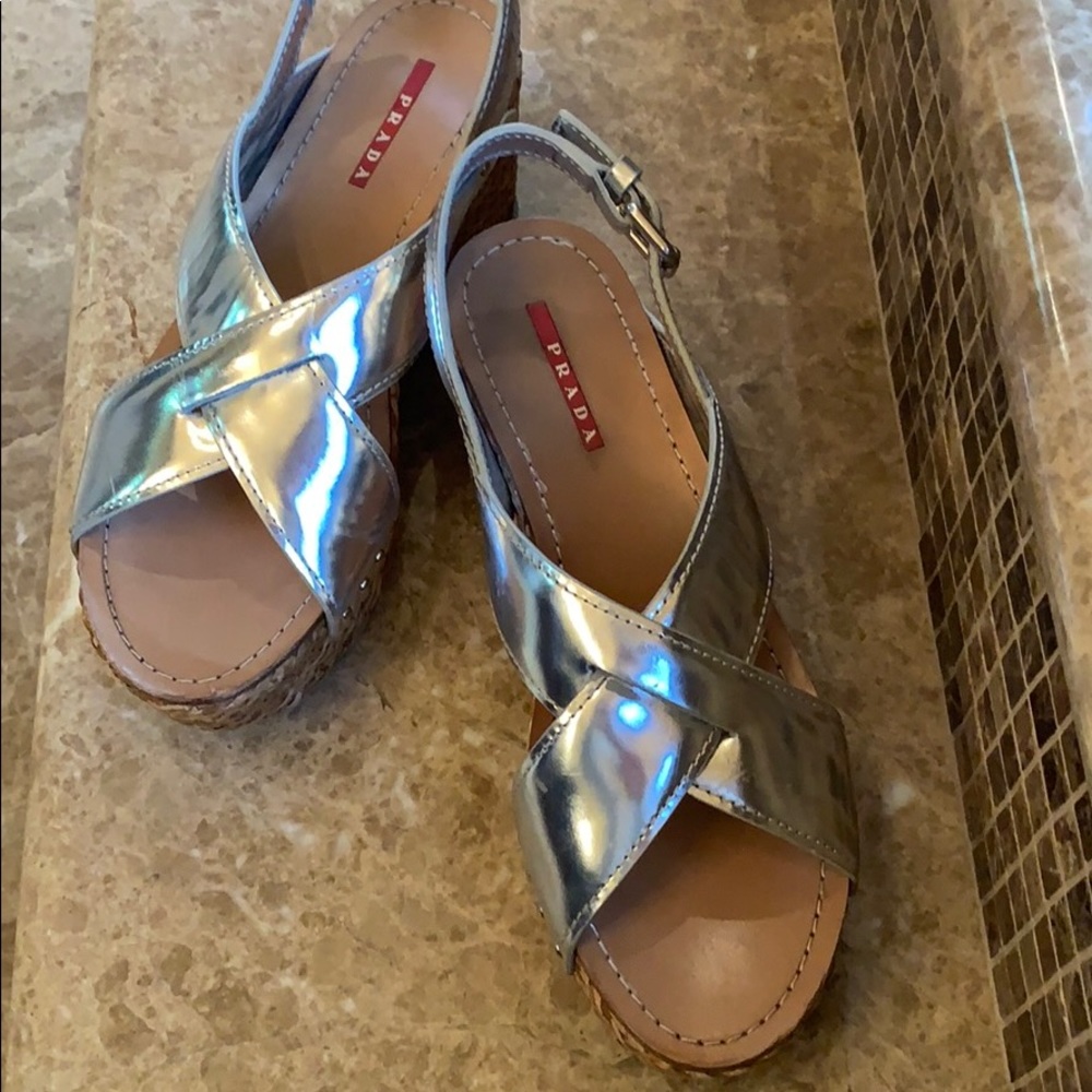 Prada platform sandal silver size 39